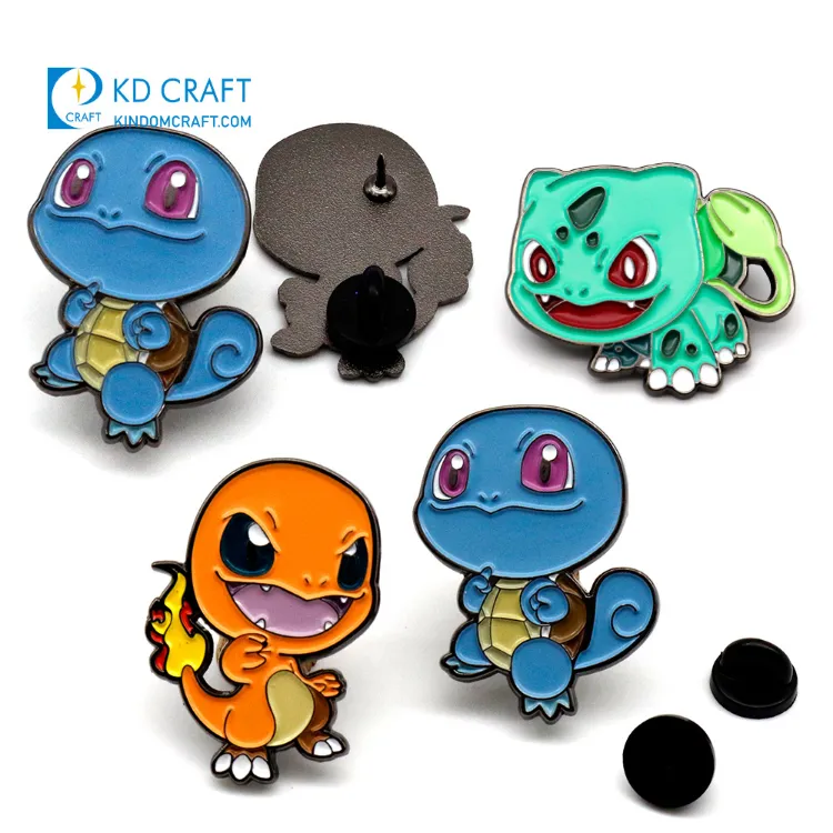 Wholesale No Minimum Cheap Custom Metal Logo Anime Badge in Stock Poke Brooch Pins Pop Soft Hard Enamel Cute Turtle Dragon Cartoon Pokemon Lapel Pin Badge