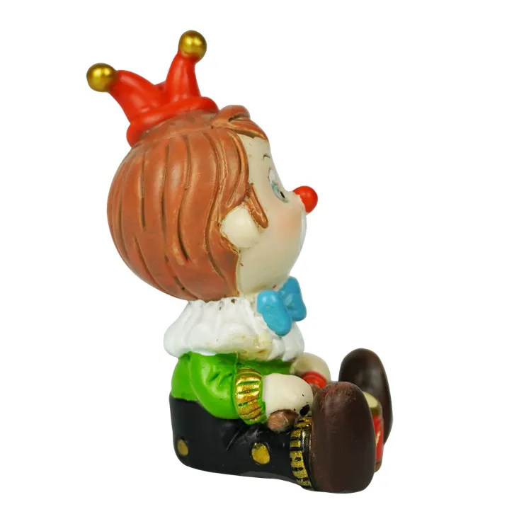 Wholesale Playing Drum Polyresin Joker Craft, Mini Tabletop Resin Clown Figurine for Home Decor